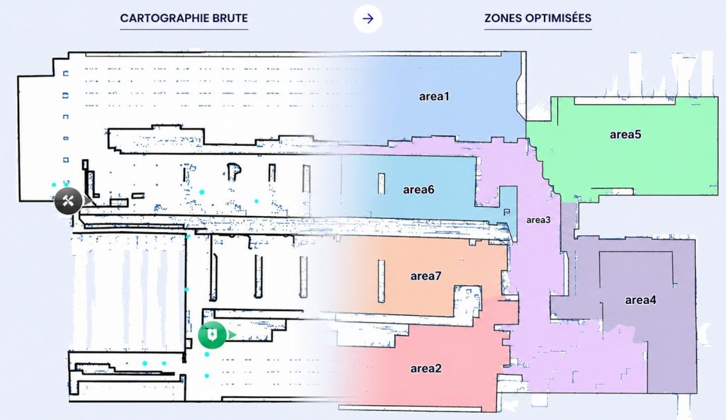 Cartographie d’un entrepôt logistique avec segmentation des zones de nettoyage pour robot autonome